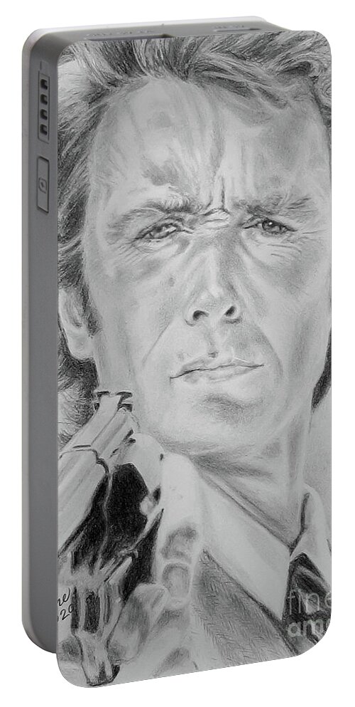 Clint Eastwood Portable Battery Charger featuring the drawing Dirty Harry by Elaine Berger