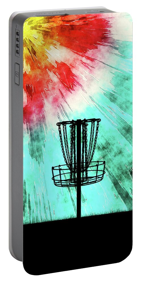 Disc Golf Portable Battery Charger featuring the digital art Disc Golf Tie Dye by Phil Perkins