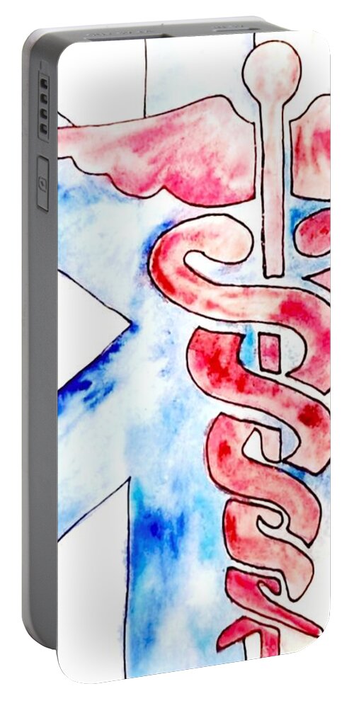 Caduces And Star Of Life Portable Battery Charger featuring the mixed media Dispatchers Hear It All by Expressions By Stephanie
