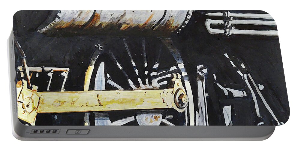 Steam Locomotive Portable Battery Charger featuring the painting Distant shadows by William Brody