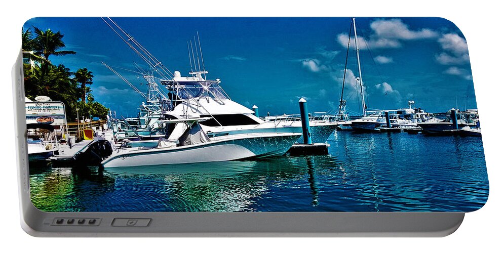 Boat Portable Battery Charger featuring the digital art Docks of Key West 2 by Aldane Wynter
