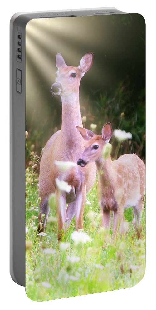 Deer Portable Battery Charger featuring the photograph Doe and Fawn by Charline Xia