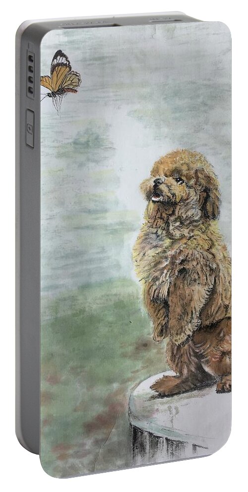 Shih Tzu Dog Portable Battery Charger featuring the painting Calm Observation by Carmen Lam