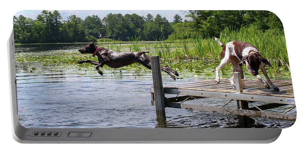 German Shorthaired Pointer Portable Battery Charger featuring the photograph Dog Days of Summer Fun by Brook Burling