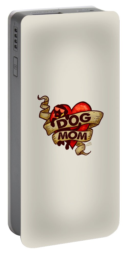 Dog Portable Battery Charger featuring the digital art Dog Mom Retro Tattoo Heart by Laura Ostrowski
