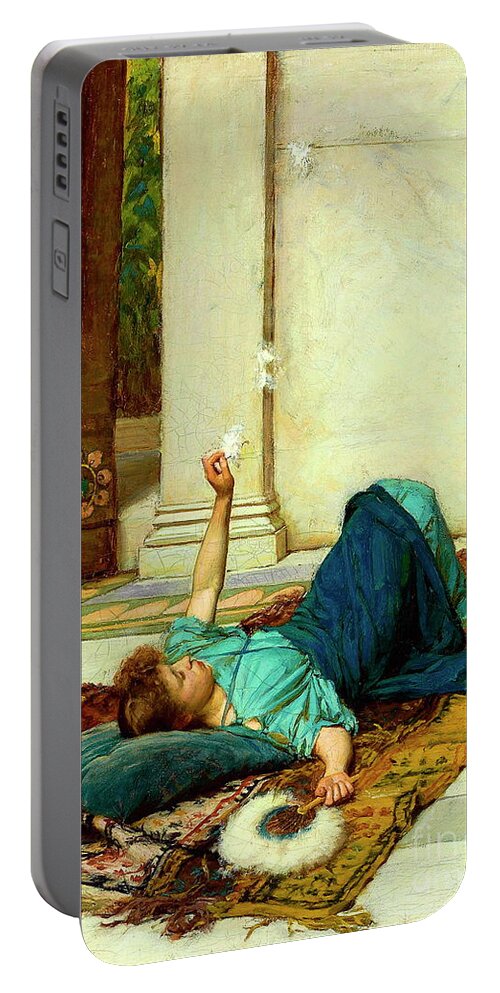 Dolce Far Niente Portable Battery Charger featuring the painting Dolce Far Niente by John William Waterhouse
