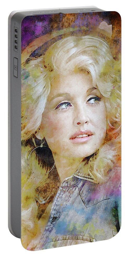 Dolly Parton Watercolor Portable Battery Charger featuring the painting Dolly Parton Watercolor by Dan Sproul
