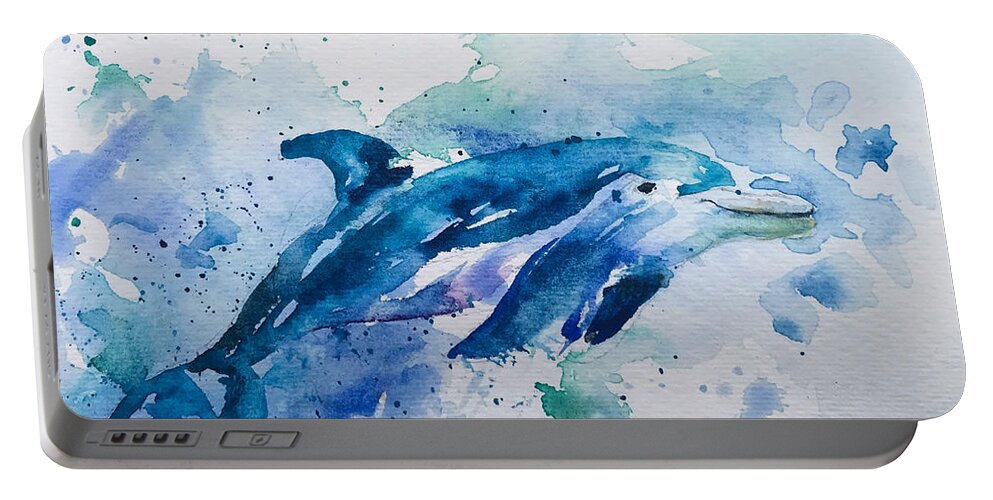 Dolphin In Watercolor Portable Battery Charger featuring the painting Dolphin in watercolor by George Jacob