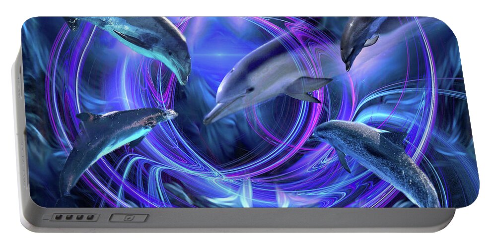 Dolphin Portable Battery Charger featuring the digital art Dolphin World by Lisa Yount