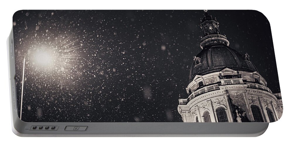 St. Stephens Portable Battery Charger featuring the photograph Dome of St. Stephen's Basilica with Snow by Tito Slack
