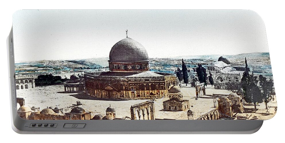 Jerusalem Portable Battery Charger featuring the photograph Dome of the Rock in 1880 by Munir Alawi
