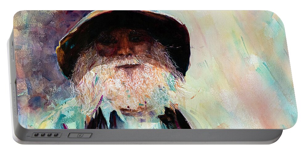 Old Timer Portable Battery Charger featuring the painting Don The Junk Yard Man by Cheryl Prather