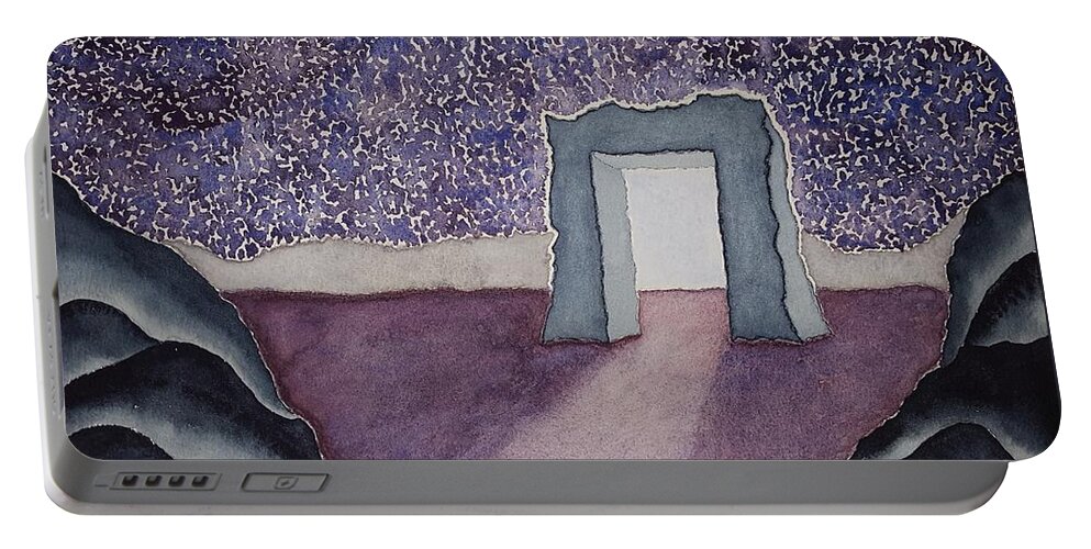Watercolor Portable Battery Charger featuring the painting Door of Lore by John Klobucher