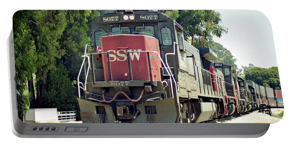 Double-stacks Portable Battery Charger featuring the photograph Double-Stacks -- Intermodal Train in San Luis Obispo, California by Darin Volpe