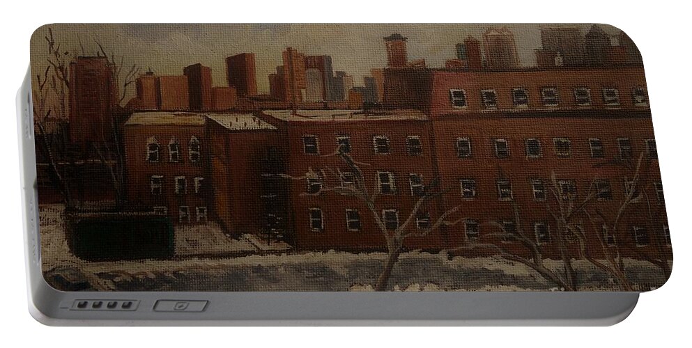 Mcgill University Portable Battery Charger featuring the painting Douglas Hall by Reb Frost