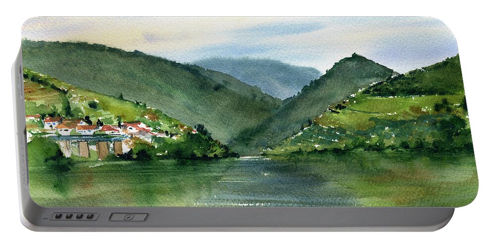 Portugal Portable Battery Charger featuring the painting Douro Valley Portugal by Dora Hathazi Mendes