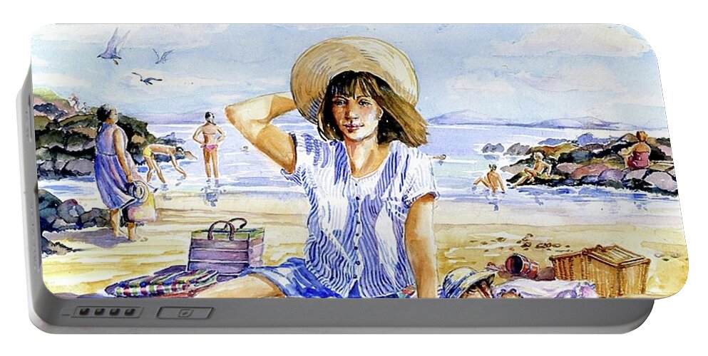 Sea Side Portable Battery Charger featuring the painting Down by the Seaside by Trudi Doyle