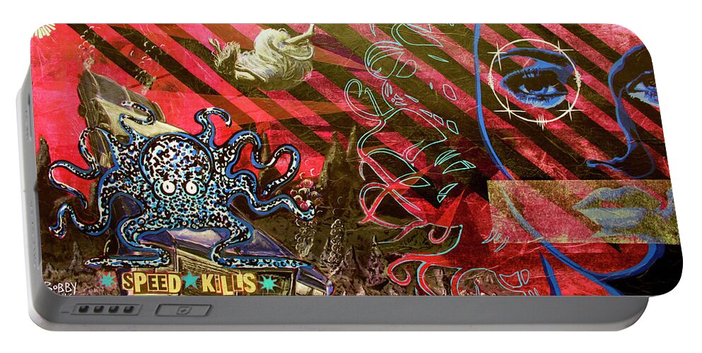 Octopus Portable Battery Charger featuring the painting Speed Kills by Bobby Zeik