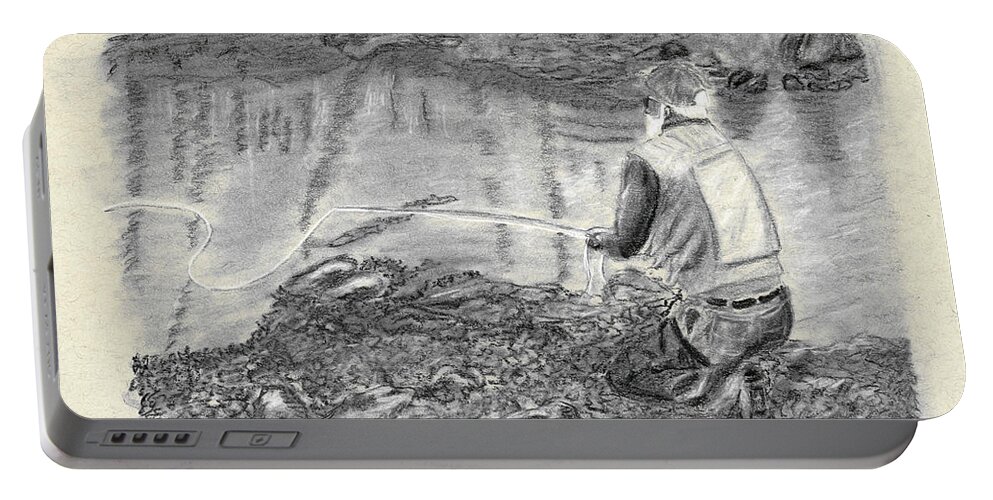 Rapidan River Portable Battery Charger featuring the drawing Down Low on the Rapidan by Mike Kling