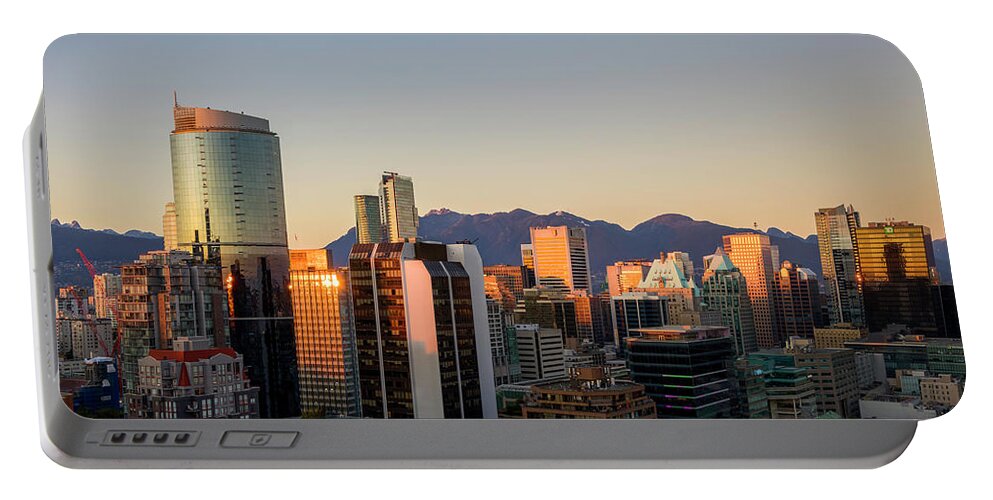 Buildings Portable Battery Charger featuring the photograph Downtown at Sunset by Rick Deacon