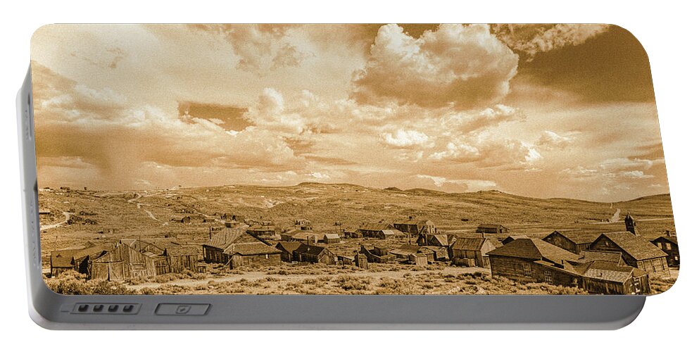 Bodie Portable Battery Charger featuring the photograph Downtown Bodie Sepia by Ron Long Ltd Photography