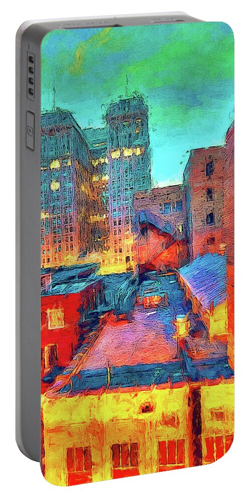 North Carolina Portable Battery Charger featuring the painting Downtown Colorful Greensboro ap by Dan Carmichael