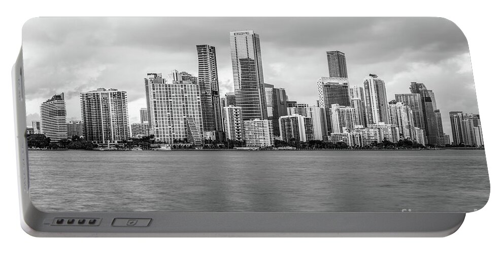 2022 Portable Battery Charger featuring the photograph Downtown Miami Florida Skyline Black and White Picture by Paul Velgos