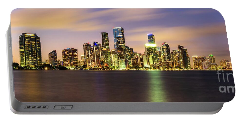 2022 Portable Battery Charger featuring the photograph Downtown Miami Skyline at Night Panorama Photo by Paul Velgos