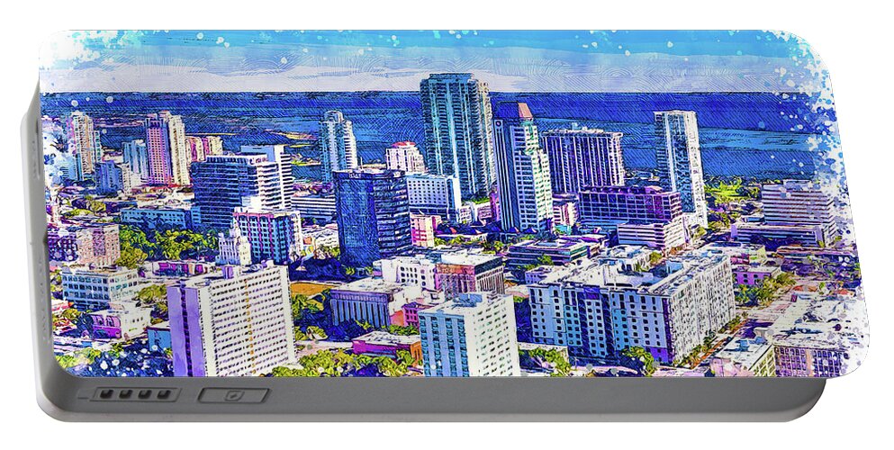 St. Petersburg Portable Battery Charger featuring the digital art Downtown St. Petersburg, Florida - sketch painting by Nicko Prints