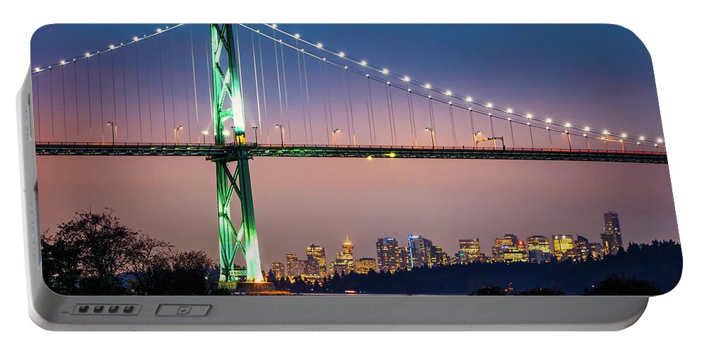 Bridge Portable Battery Charger featuring the photograph Downtown Under the Bridge at Night by Rick Deacon