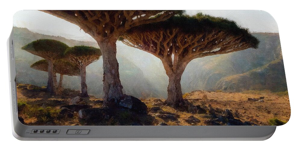 Dracaena Cinnabari Portable Battery Charger featuring the digital art Dragon Blood Tree by Jerzy Czyz