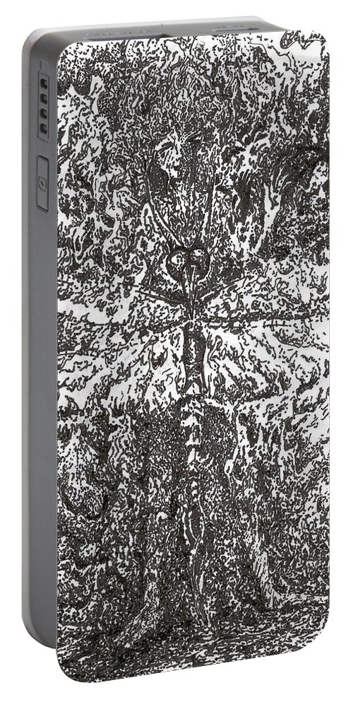Dragonfly Portable Battery Charger featuring the drawing Dragonfly and Lady by Teresamarie Yawn