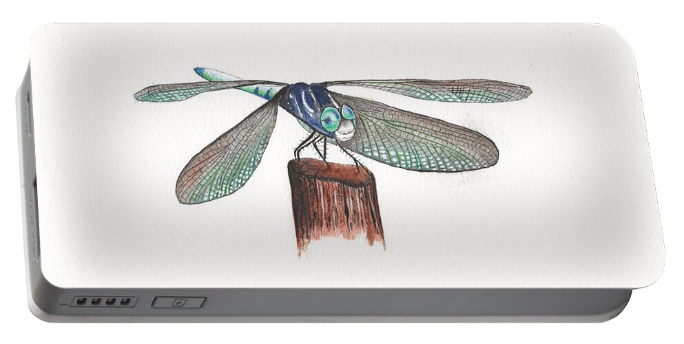 Dragonfly Portable Battery Charger featuring the painting Dragonfly by Bob Labno