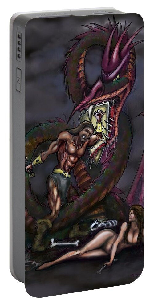 Dragon Portable Battery Charger featuring the painting Dragonslayer by Kevin Middleton