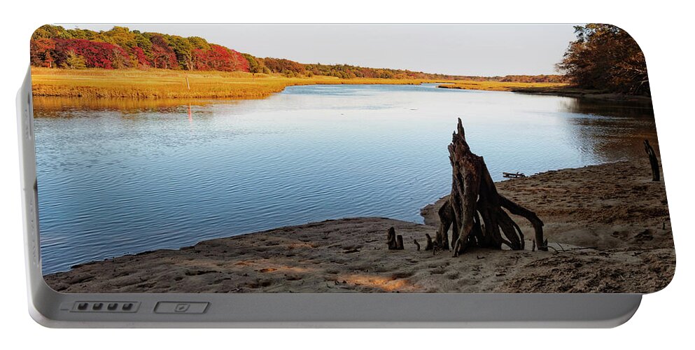 Scorton Creek Portable Battery Charger featuring the photograph Dramatic Driftwood Scorton Creek Cape Cod by Marianne Campolongo