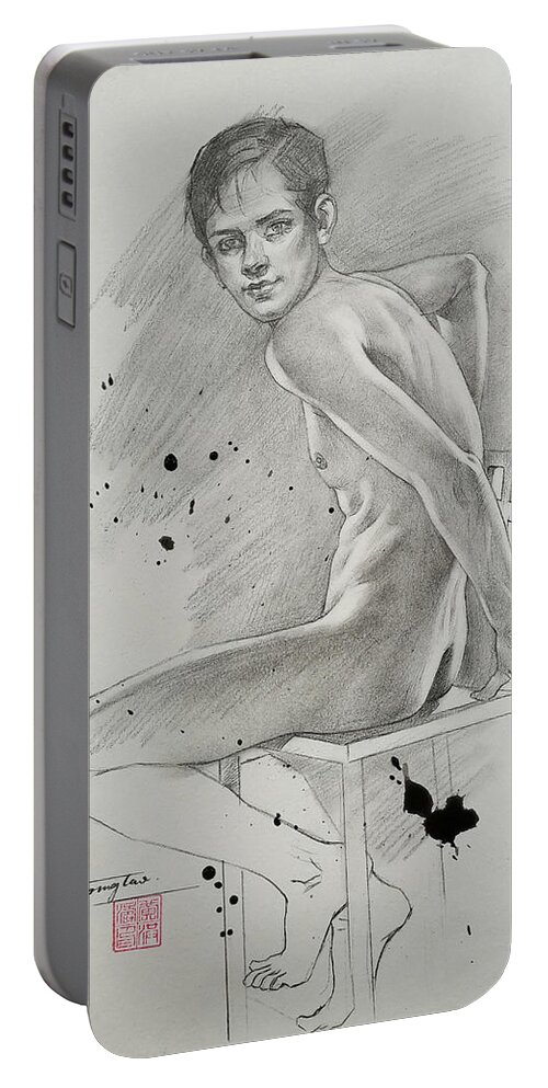 Male Nude Portable Battery Charger featuring the drawing Drawing - Male nude #210319 by Hongtao Huang