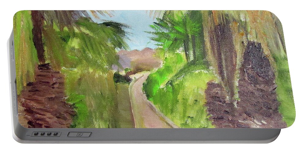 Israel Portable Battery Charger featuring the painting Dreaming of Travel Again by Linda Feinberg
