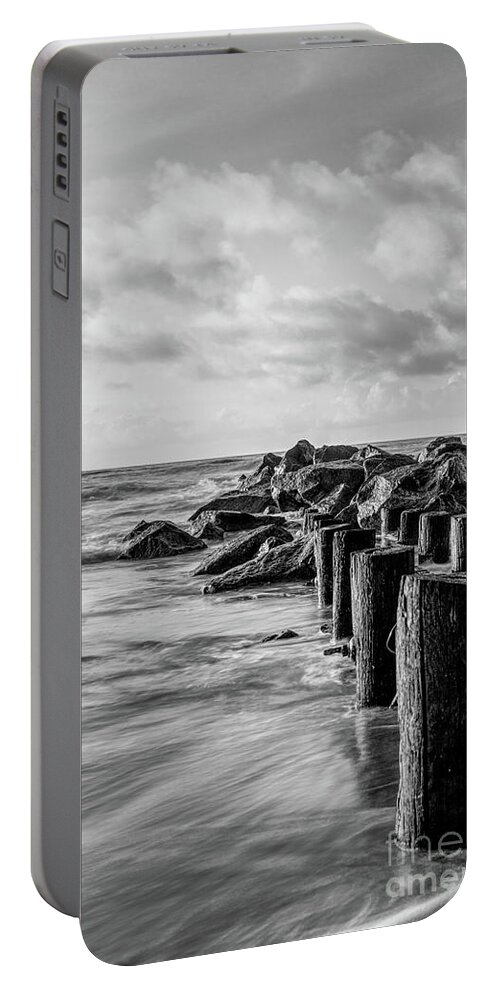 Atlantic Portable Battery Charger featuring the photograph Dreamy Jettie Grayscale by Jennifer White