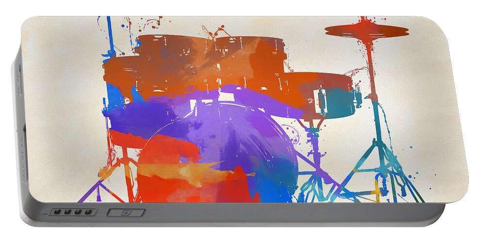 Drum Set Color Splash Painting Portable Battery Charger featuring the painting Drum Set Color Splash Painting by Dan Sproul