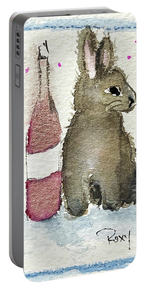 Bunny Portable Battery Charger featuring the painting Drunk Bunny 1 by Roxy Rich