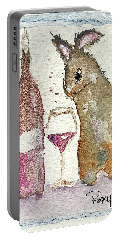 Bunny Portable Battery Charger featuring the painting Drunk Bunny by Roxy Rich
