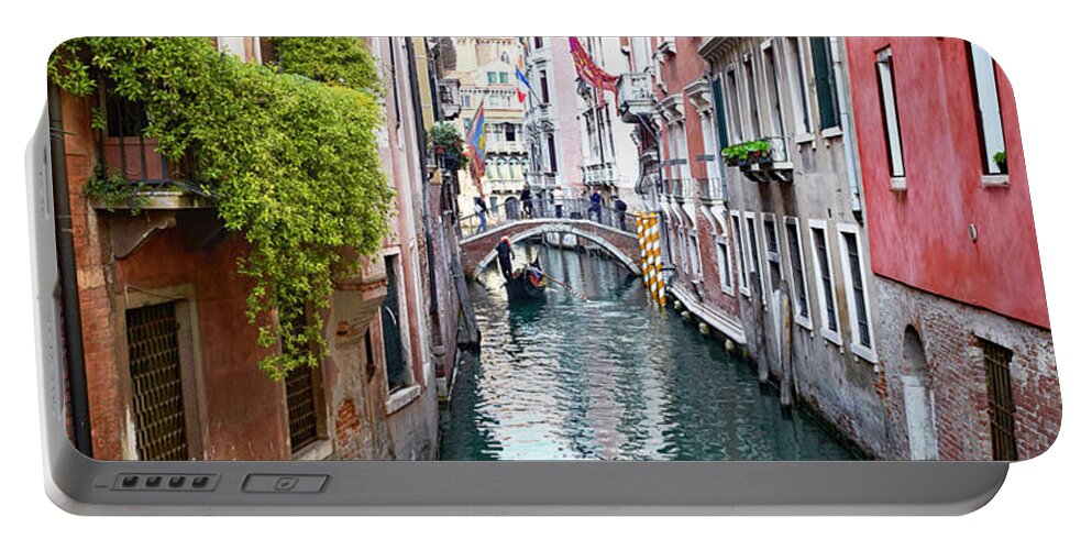 Wall Portable Battery Charger featuring the photograph Dsc8876 - Red wall on the canal, Venice by Marco Missiaja