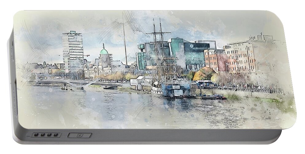 Artistic Portable Battery Charger featuring the digital art Dublin sketch by Ariadna De Raadt