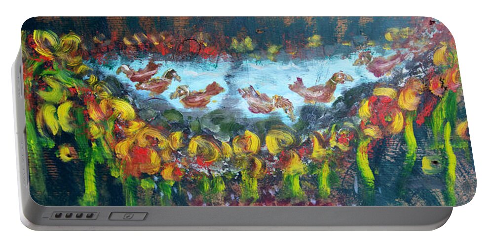  Portable Battery Charger featuring the painting Duck Pond by David McCready