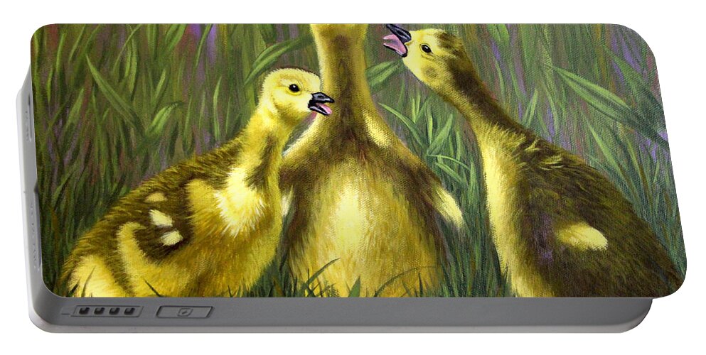 Duck Portable Battery Charger featuring the painting Duckling Choir by Adrienne Dye
