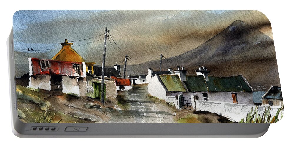  Portable Battery Charger featuring the painting Dugort Village, Achill, Mayo by Val Byrne