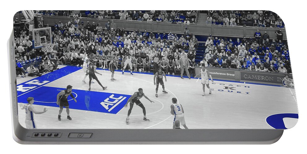 Duke Portable Battery Charger featuring the mixed media Duke Blue Devils Basketball 2i by Brian Reaves
