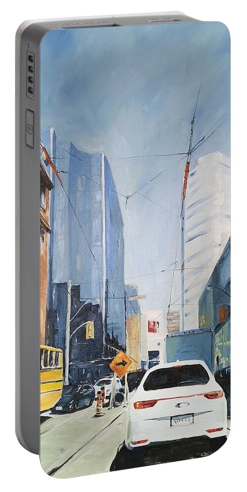 Toronto Portable Battery Charger featuring the painting Dundas Square by Sheila Romard