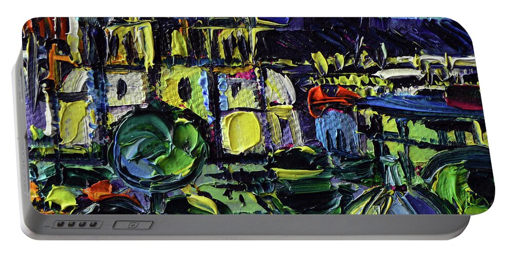 Durango Mexico Portable Battery Charger featuring the painting DURANGO MEXICO miniature oil painting abstract cityscape on 3D canvas by Mona Edulesco
