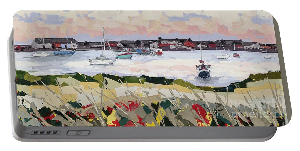 Impasto Portable Battery Charger featuring the painting Dusk at Findhorn Marina, 2015 by PJ Kirk